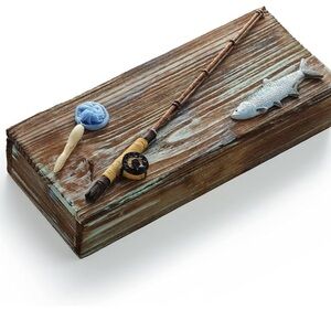 NIB Wood Fishing Keepsake Box